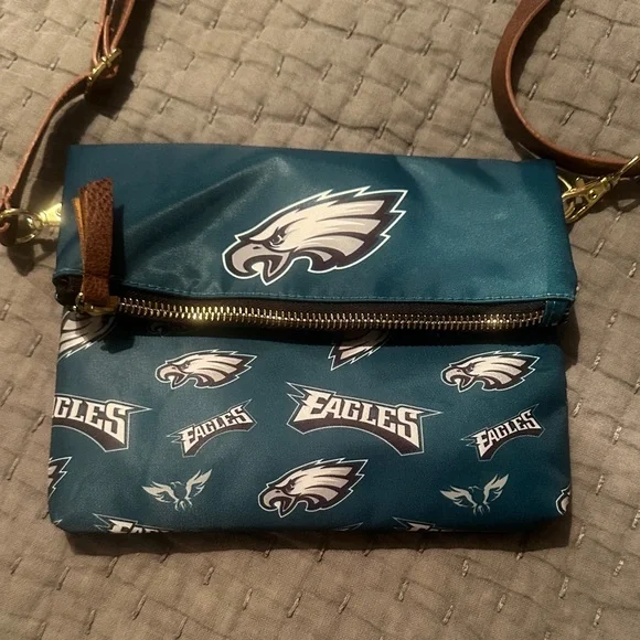 Teal Crossbody Bag with Brown Strap - Picture 7 of 7